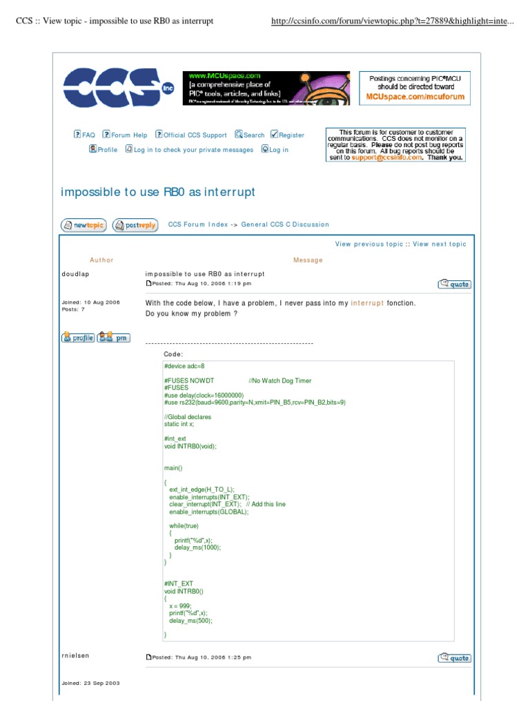 CCS - View Topic - Impossible To Use RB0 As Interrupt | PDF | Internet ...