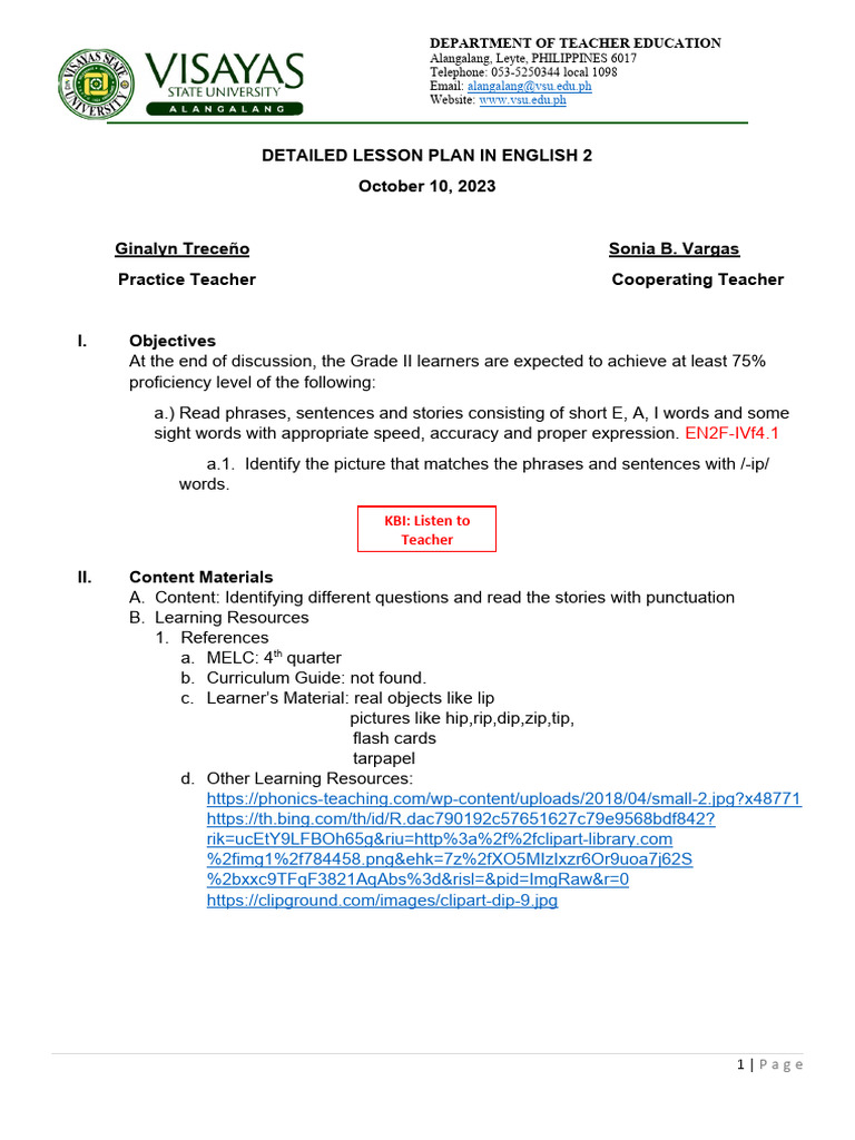 Grade 2 English Lesson Plan | PDF | Lesson Plan | Teachers