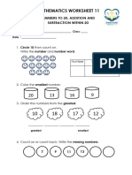 Math Worksheet 11 Numbers To 20, Addition and Subtraction Within 20