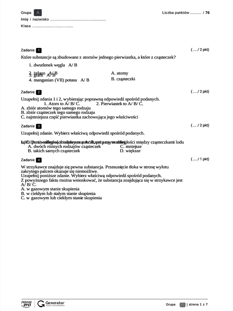 Test Fizyka Klasa 7 Dział 2 PDF Test Dzia 2 Fizyka Compress | PDF