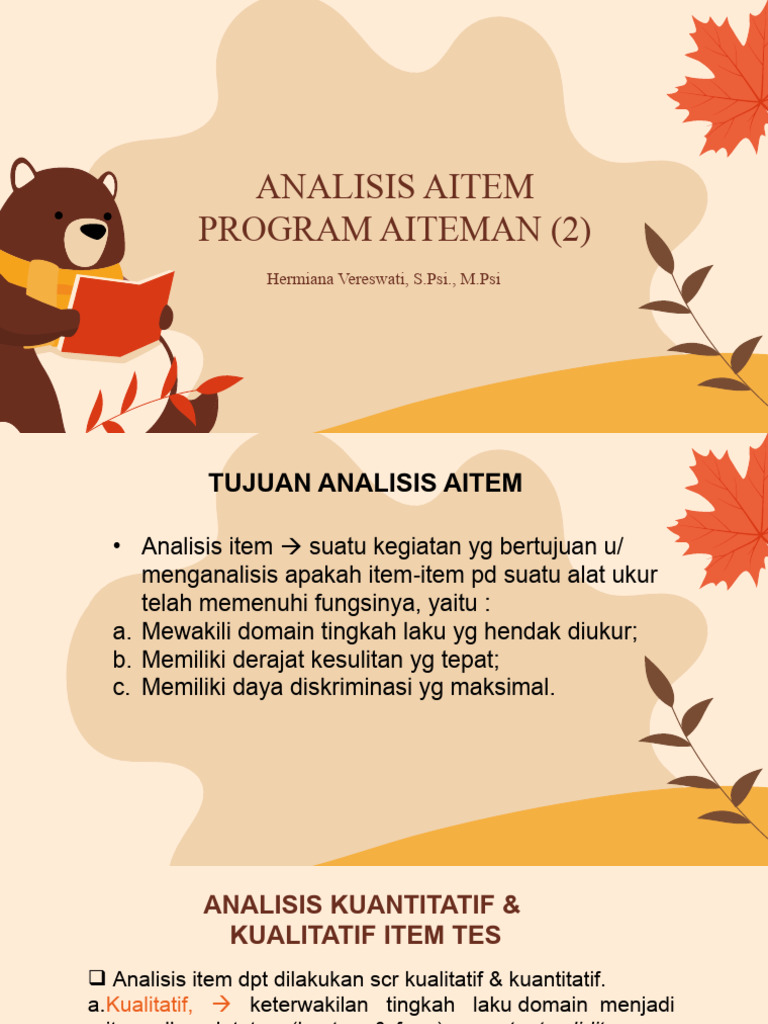 Analisis Aitem Tes Prestasi Program Aiteman | PDF