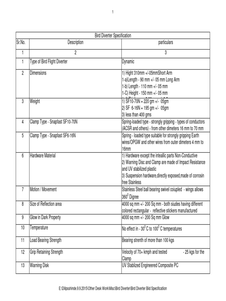 Bird Flight Diverter Specifications | PDF | Building Materials ...