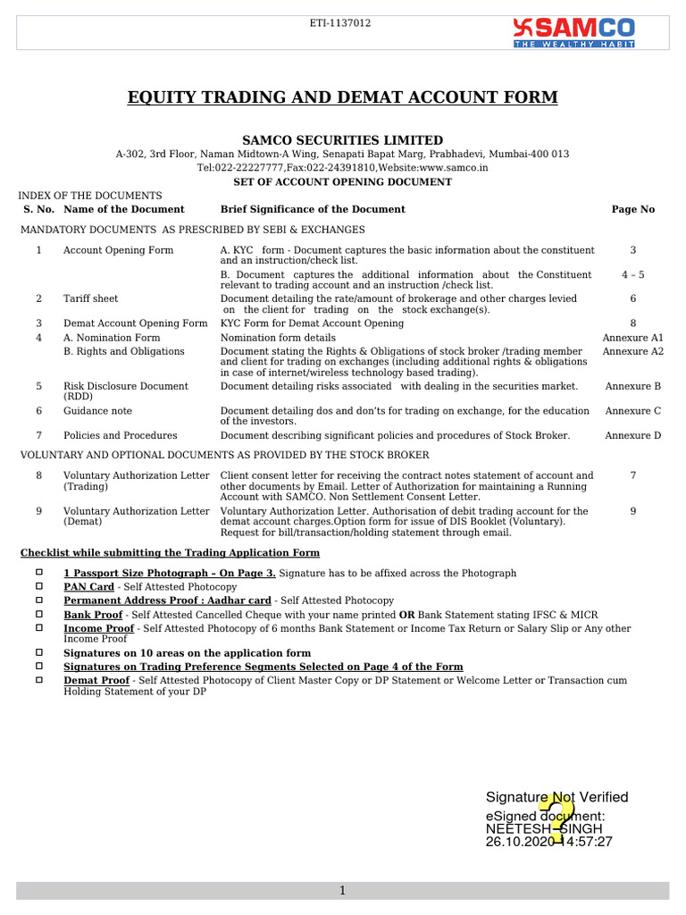 Equity Trading & Demat Account Form | PDF | Clearing (Finance) | Margin ...