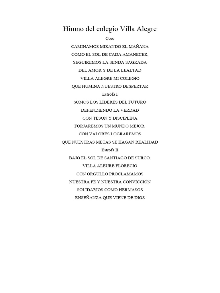 Himno Del Colegio Villa Alegre PDF
