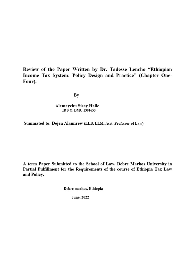 Review Of Ethiopian Tax Policy Insights Pdf Taxes Income