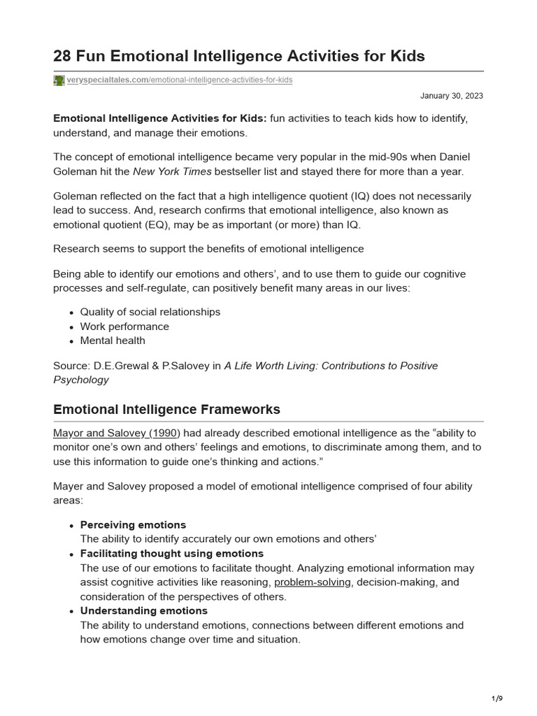 Fun Emotional Intelligence Activities for Kids | PDF | Emotional ...