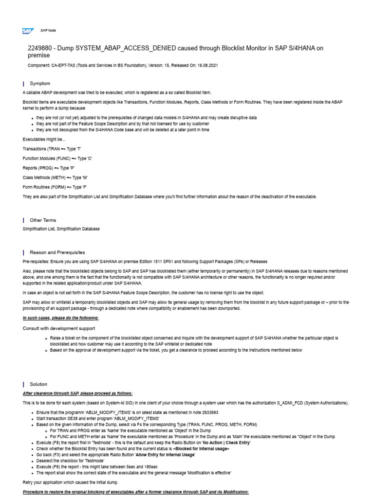 Sap note pdf software development computing