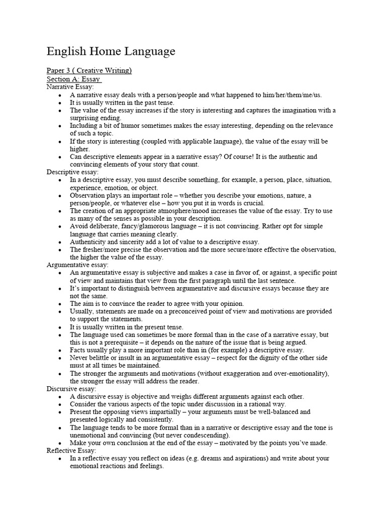 English Home Language Essay Examples