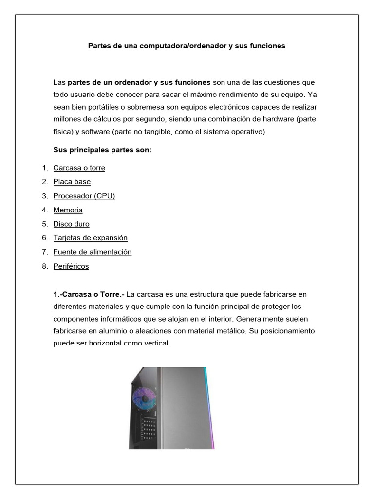 Partes de Una Computadora | PDF | Hardware de la computadora ...