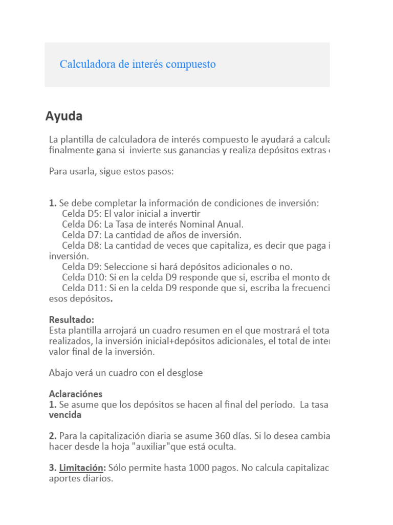 Calculadora de Interes Compuesto en Excel | PDF | Interés compuesto