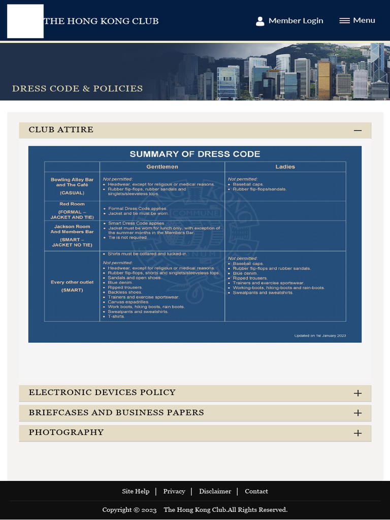 Dress Code & Policies The Hong Kong Club | PDF | Clothing | Fashion