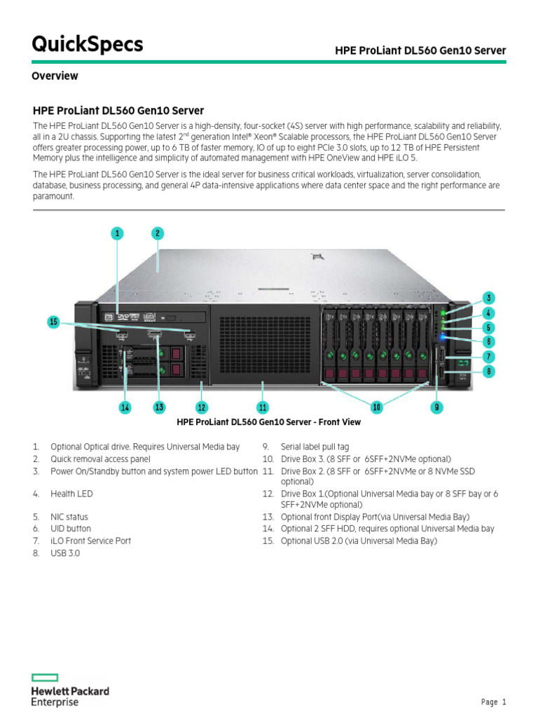 HPE ProLiant DL560 Gen10 Server-A00008181enw | PDF | Computer Science ...