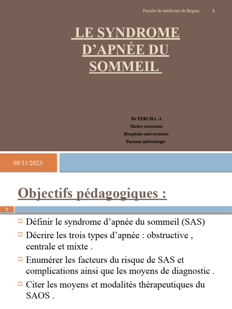 Diagnostic du syndrome d'apnée du sommeil | PDF | Syndrome d'apnées du ...