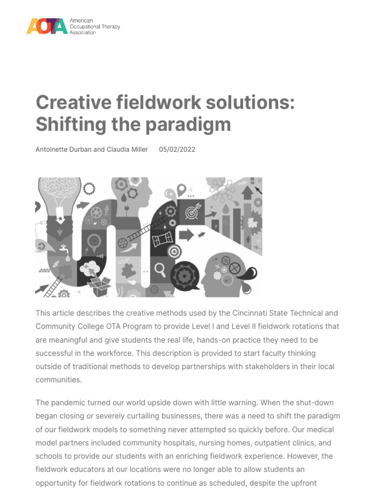 Creative Fieldwork Solutions Shifting The Paradigm Aota PDF Mental