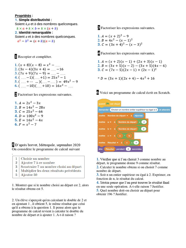 Fiche D'exercices Ident RQ | PDF | Mathématiques | Algèbre