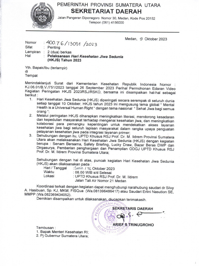 Pelaksanaan Hari Kesehatan Jiwa Sedunia Tahun 2023 | PDF