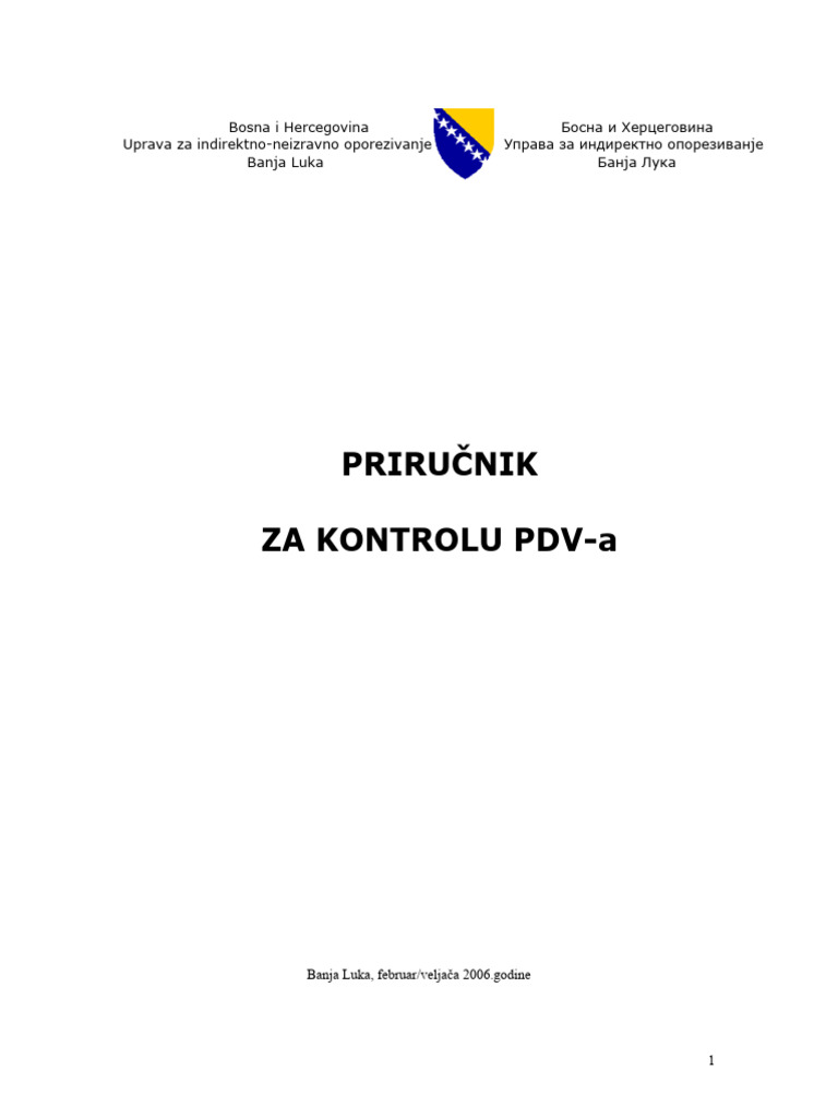 Priručnik Za Vršenje Kontrole PDV Obveznika | PDF