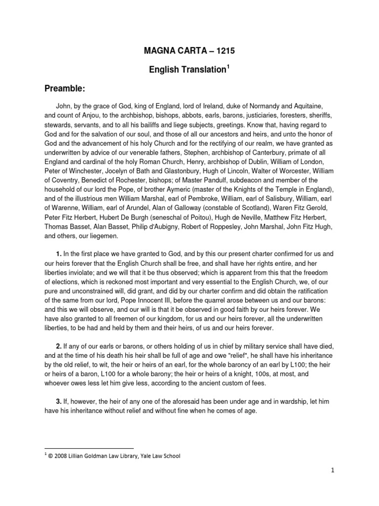 English Translation of Magna Carta | PDF | Debt | Baron