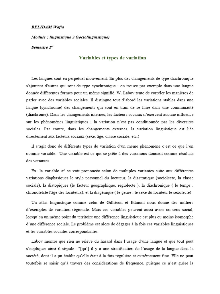 Types de variation linguistique | PDF | Linguistique | Communication ...
