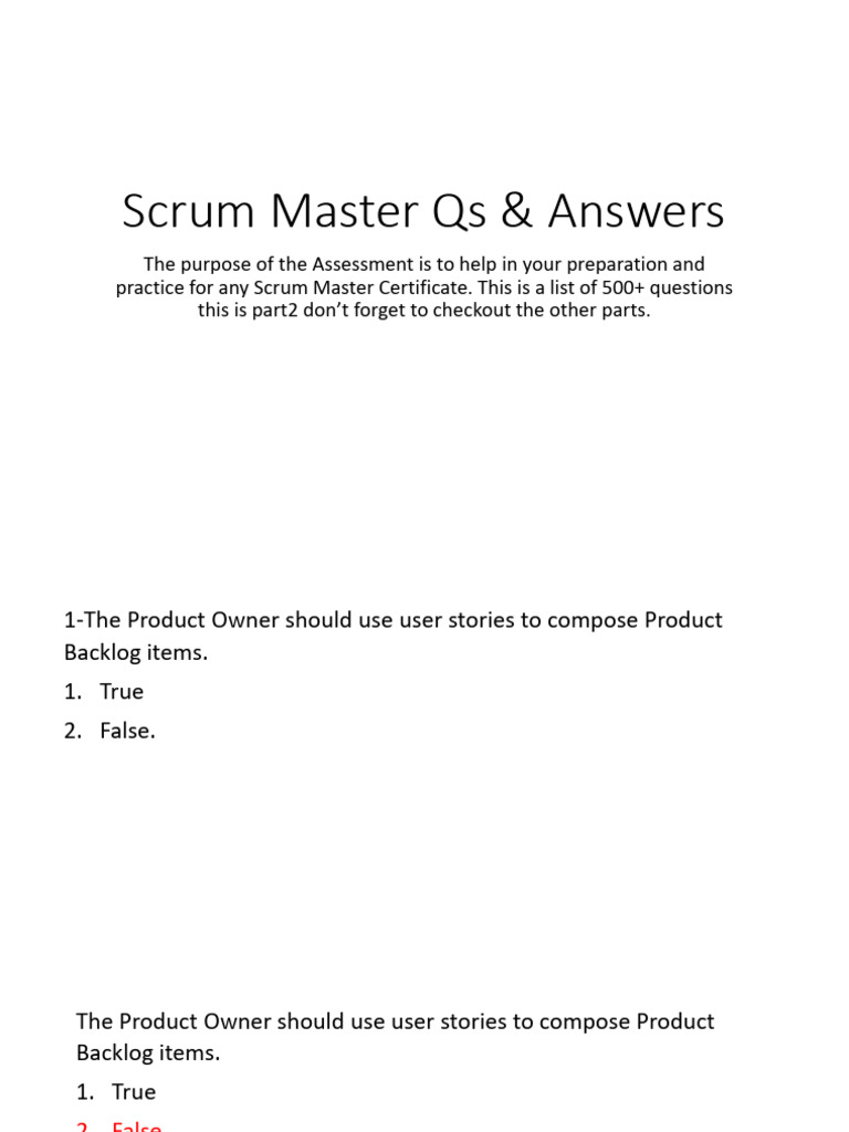 Scrum Master Exam Prep Questions | PDF | Scrum (Software Development ...