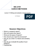 SIA 2101 - Lecture 11 - Writing and Evaluation Research Reports