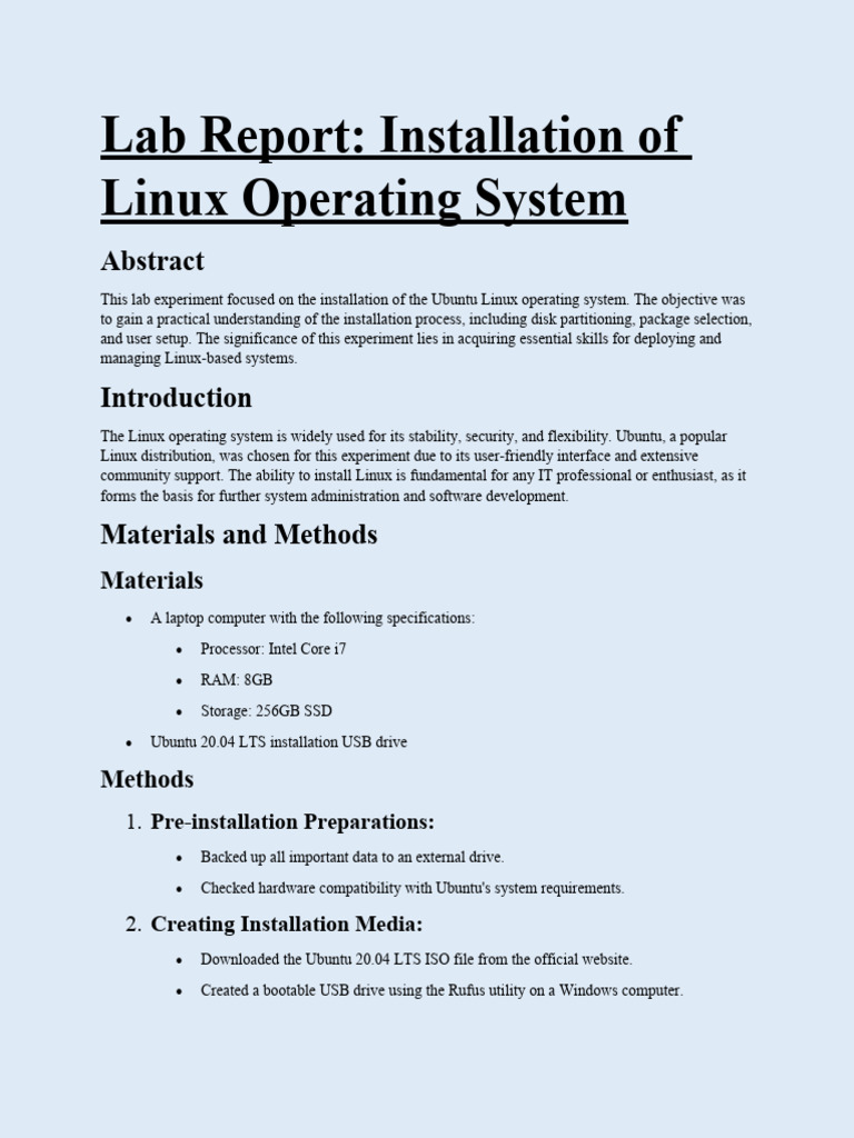 Lab Report On Installation of Operating System LINUX | PDF | Linux ...