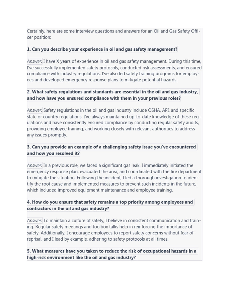 Safety Officer Oil and Gas Interview GPT Version PDF Occupational