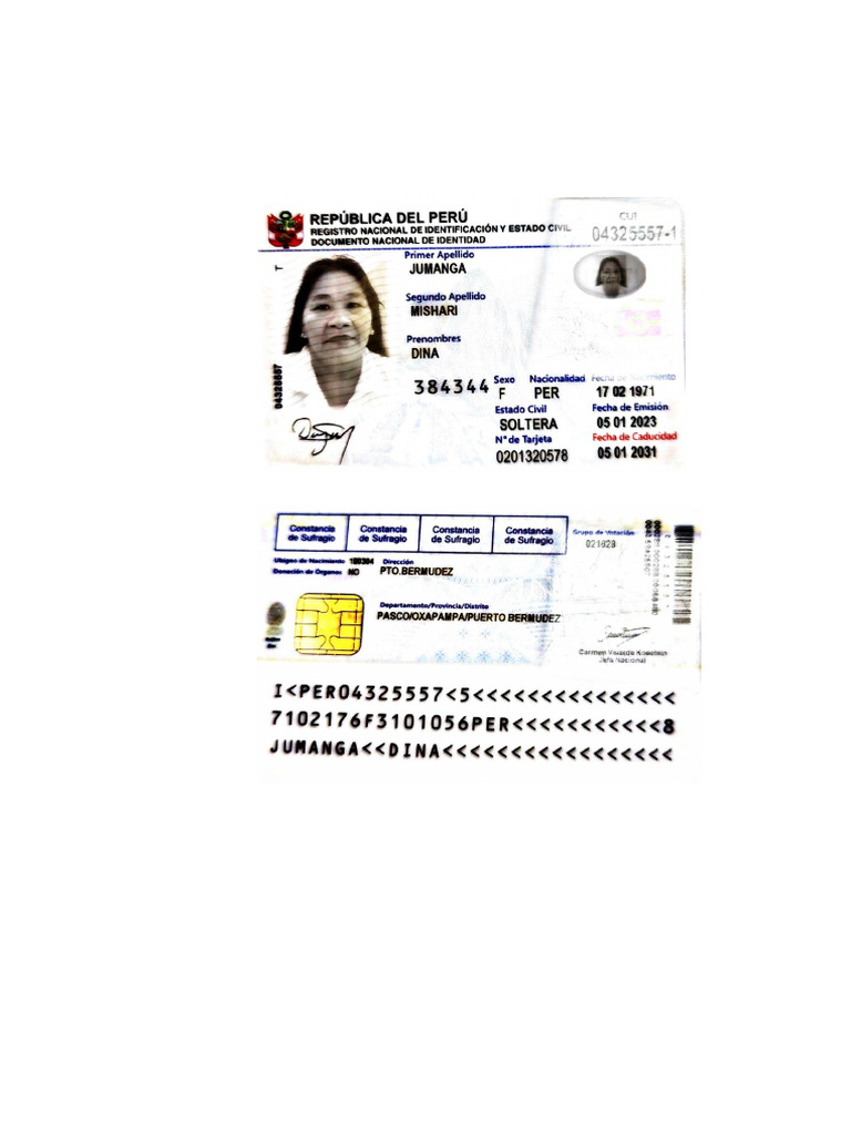 Copia DNI - Alcaldesa Dina Jumanga Mishari | PDF