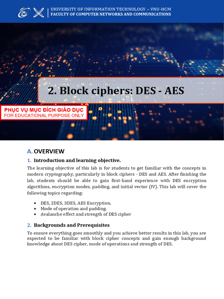 Lab02 - Block Ciphers DES - AES | PDF | Encryption | Cryptography