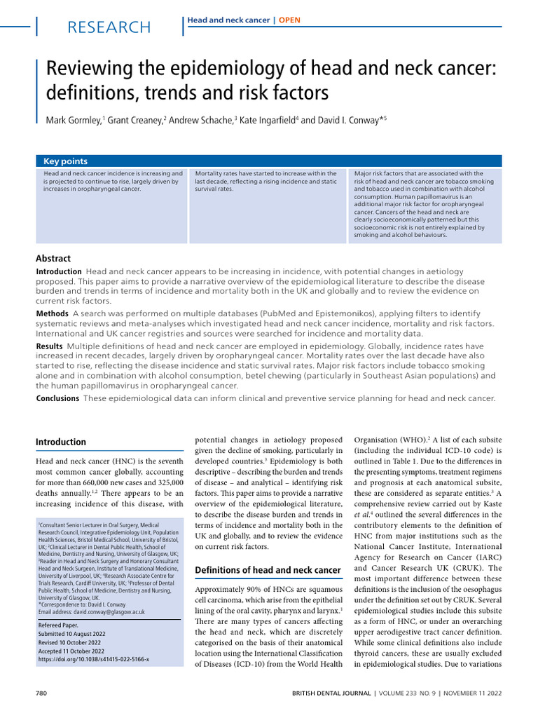 Head and Neck Cancer Epidemiology Review | PDF | Head And Neck Cancer ...