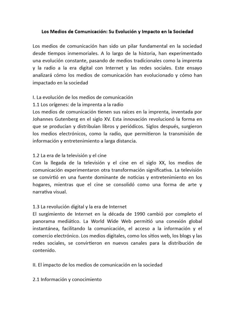 Impacto de los Medios en la Sociedad | PDF | Medios de comunicación ...