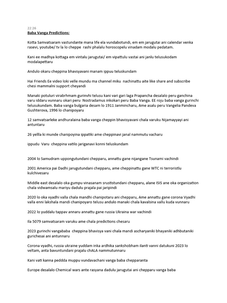 Baba Vanga Predictions PDF
