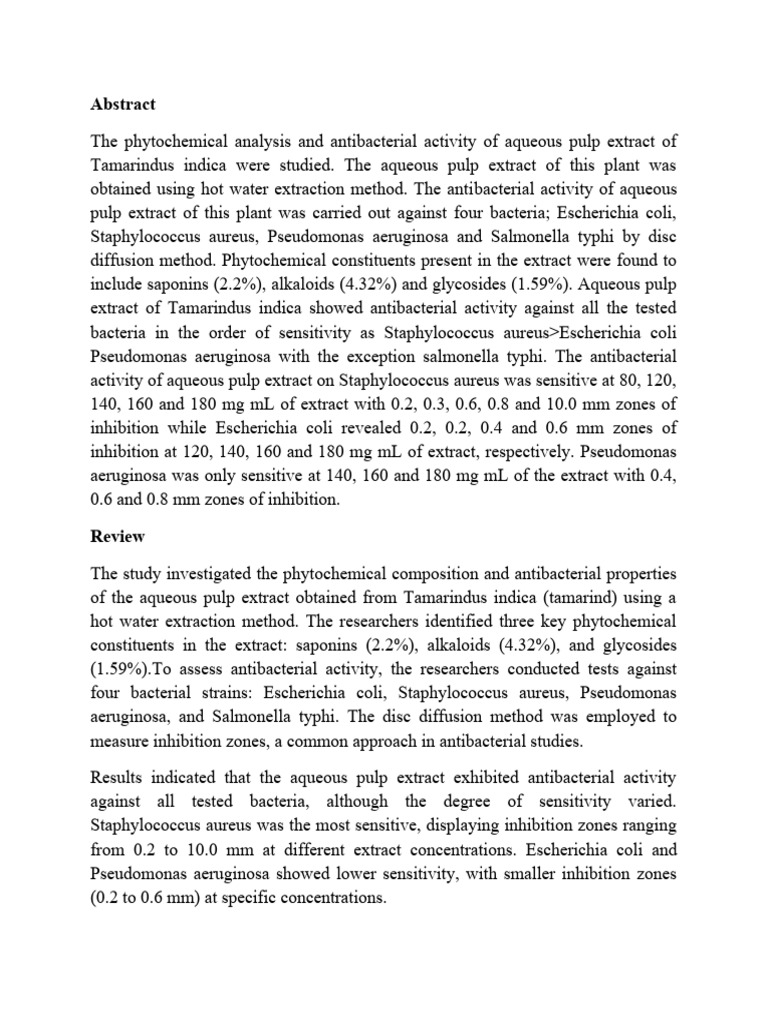 Tamarind Extract Antibacterial Study | PDF | Bacteria | Pseudomonas
