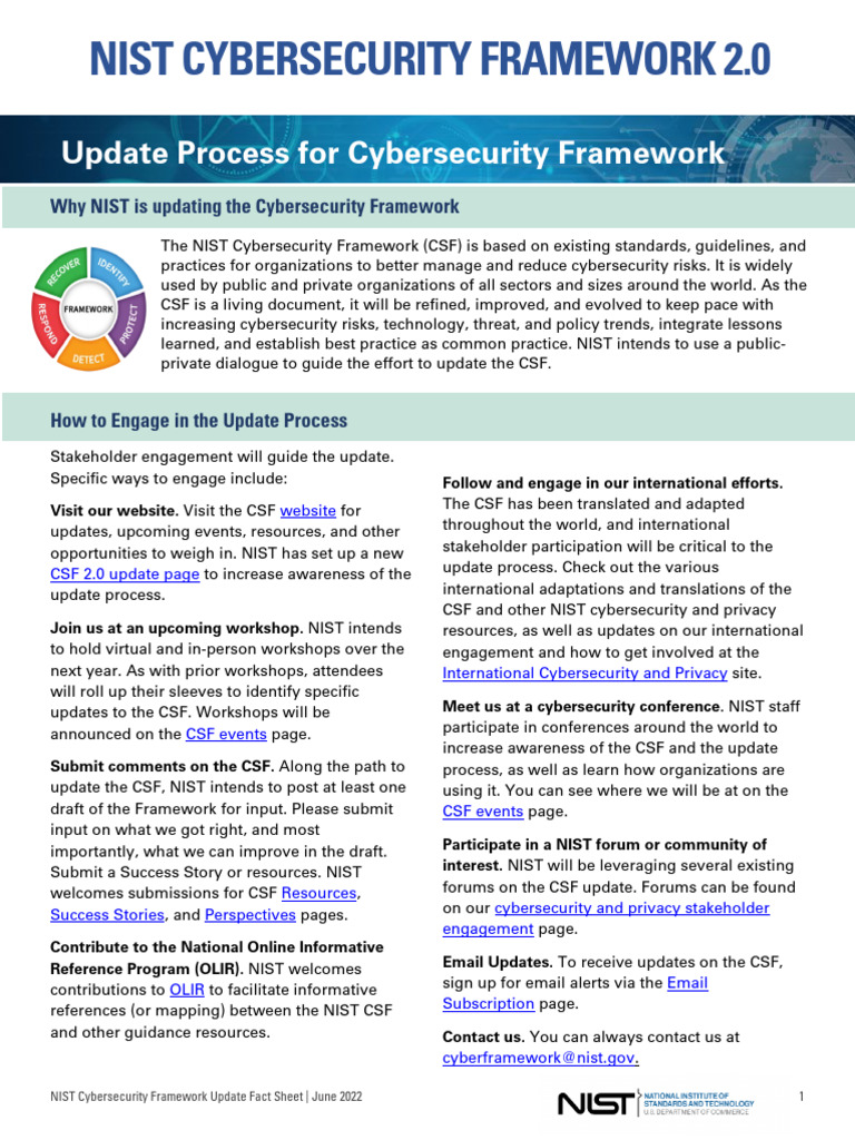 NIST CSF 2.0 Update Fact Sheet | PDF | Computer Security | Security
