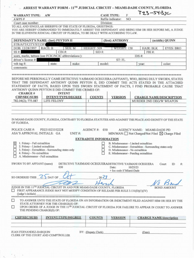 Anthony Peyton Arrest Warrant | PDF