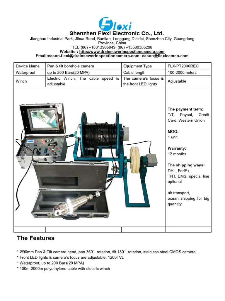 Pan & Tilt Borehole Camera FLX-PT2000REC | PDF | Camera | Video
