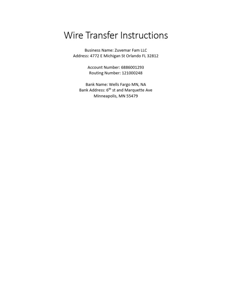 Wells Fargo Wire Transfer Instructions | PDF | Politics | Law