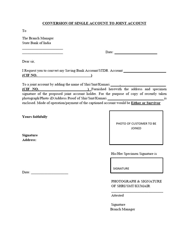 Conversion of Single Account To Joint Account Req Fillable PDF