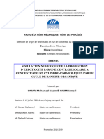 OMARI Mohamed Nazim - YAHMI Ismael - 2018 - 2019 - Simulation Numerique de La Production D'electricite Par Une Centrale Solaire A Concentrateurs Cylindro-Paraboliques Par Le Cycle de Rankine Organique