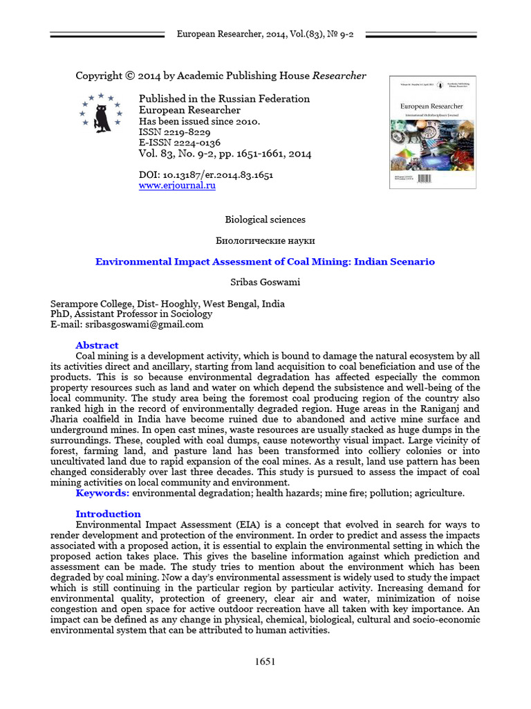 Environmental Impact Assessment of Coal Mining Ind | PDF | Coal | Coal ...
