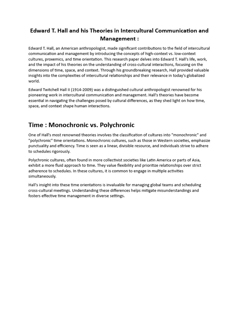 Cultural dimensions Edward T Hall | PDF | Nonverbal Communication ...