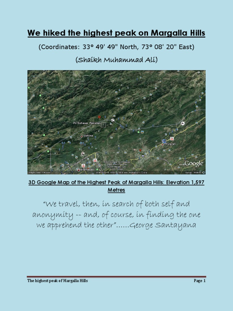 Hiking the Highest Peak of Margalla Hills | PDF