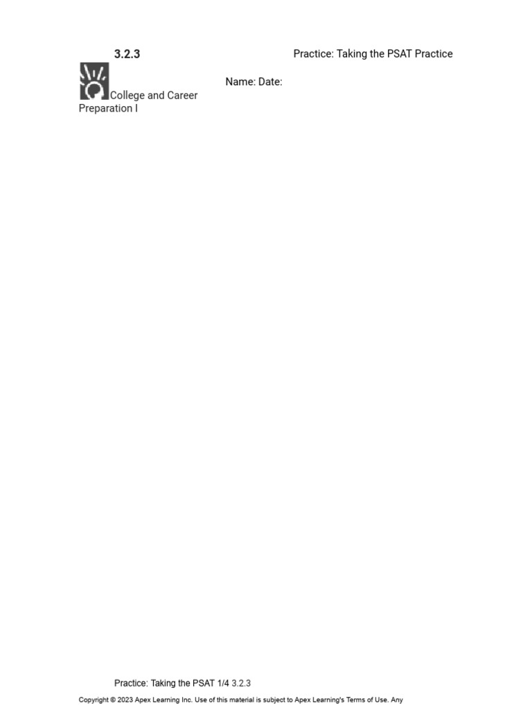 3.2.3 Practice - Taking The PSAT (Practice) | PDF | Psat/Nmsqt ...