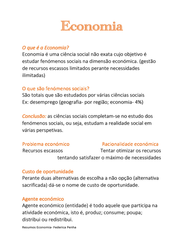 Objetivos e Conceitos da Economia | PDF | Economia | Consumo (economia)