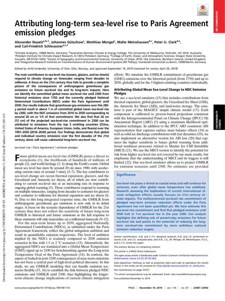 Long-Term Sea-Level Rise from NDCs | PDF | Sea Level Rise | Climate Change
