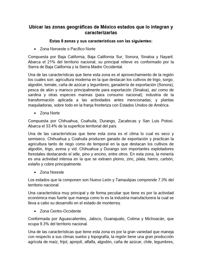 Zonas Geográficas de México y sus Características | PDF | Chihuahua ...