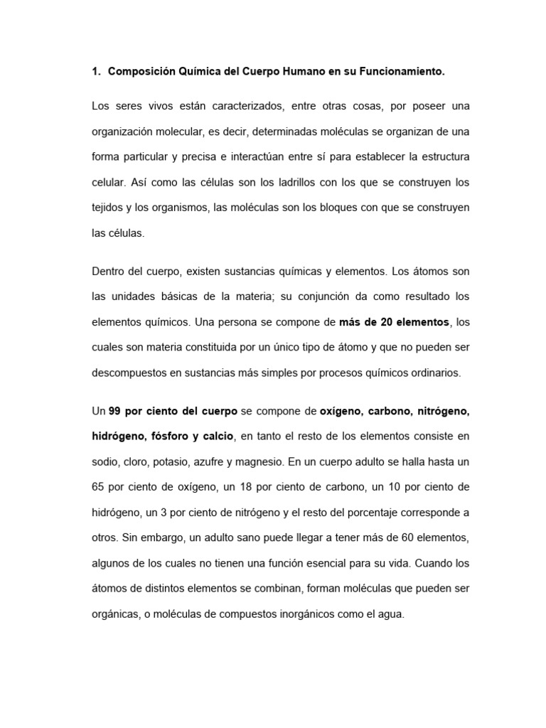 Composición y Función del Cuerpo Humano | PDF | Biología Celular ...
