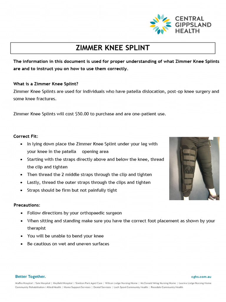 Consumer Information Zimmer Knee Splint PDF