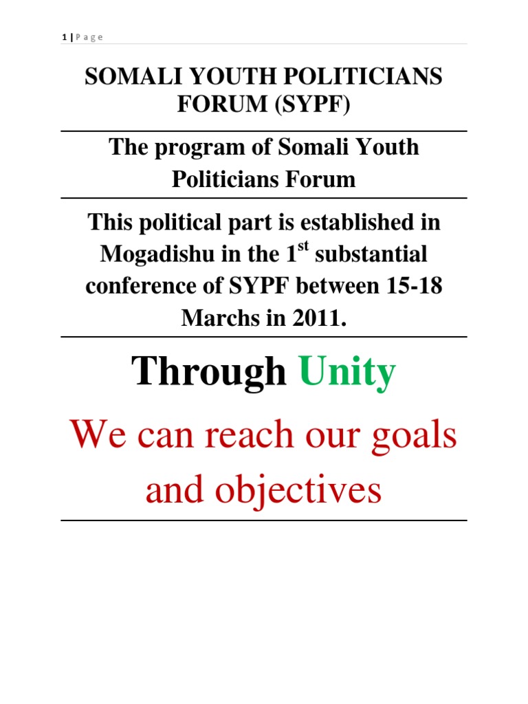 Somali Youth Politicians Forum Overview | PDF | Somalia | Mogadishu