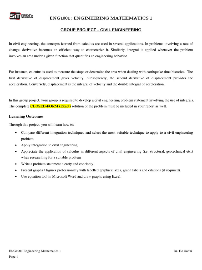 ENG1001 Group Project For CVE Students | Download Free PDF | Integral ...